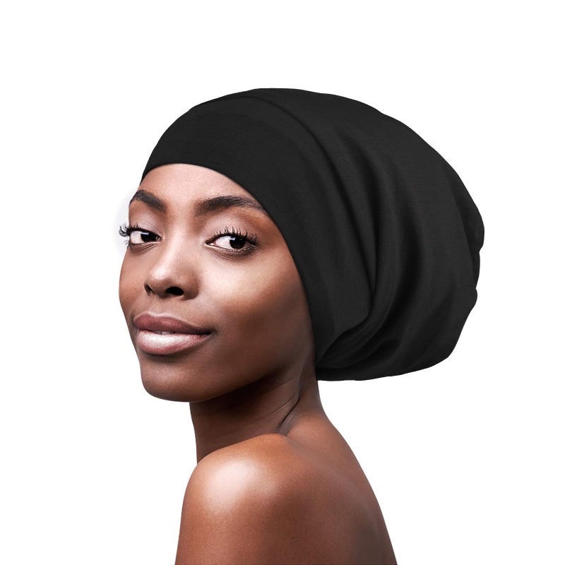 FocusCare Silk Hair Wrap for Sleeping Satin Lined Lightweight Dark Black - Image 1